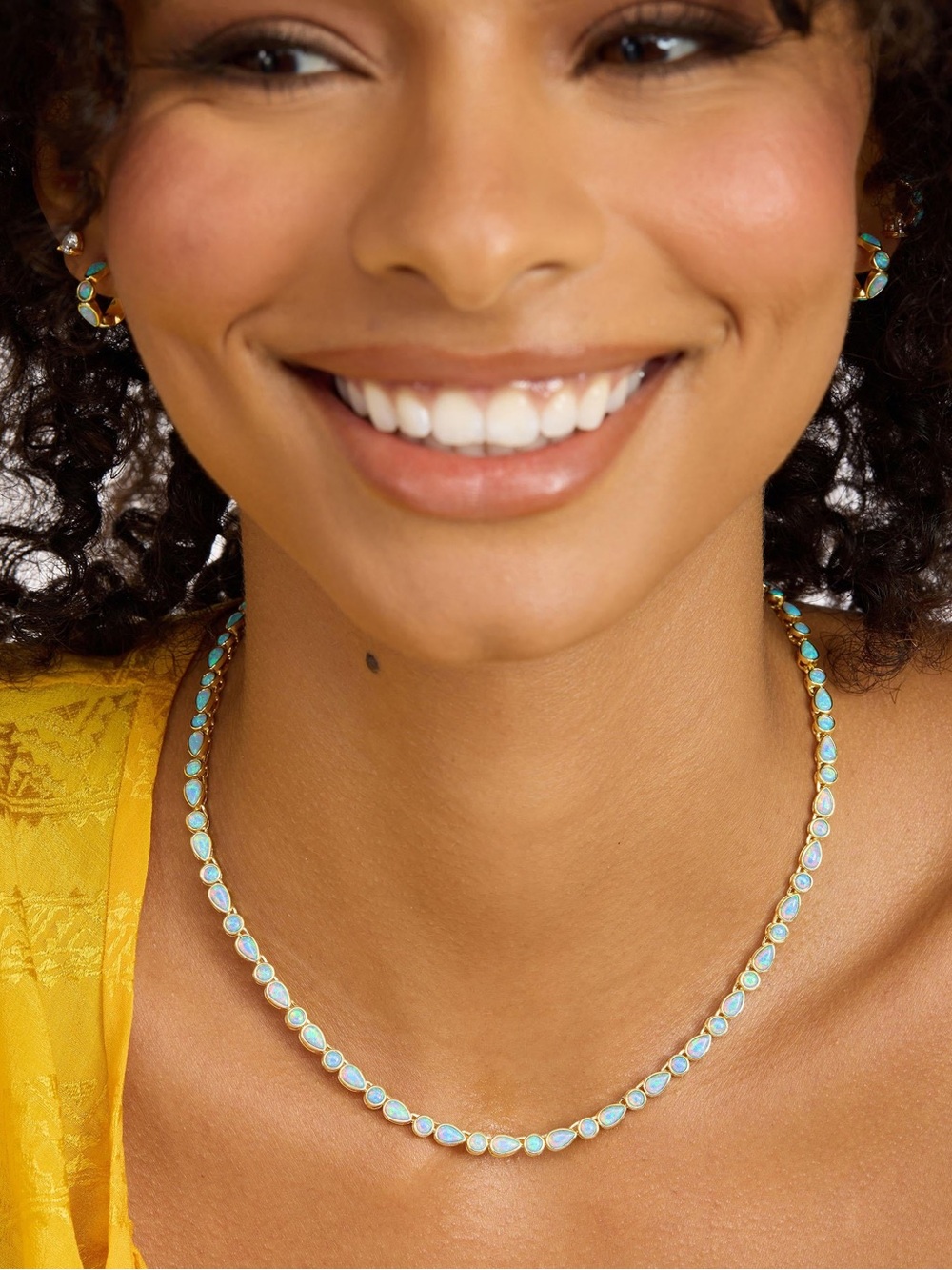 New Melinda Maria 18" Isla Tennis Necklace 3mm Gold Blue Opal $235